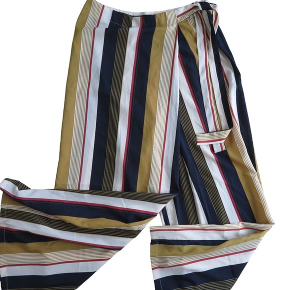 Forever 21 Contemporary Pants XL Wide Leg Palazzo Striped Navy Cream NWT - Picture 1 of 10